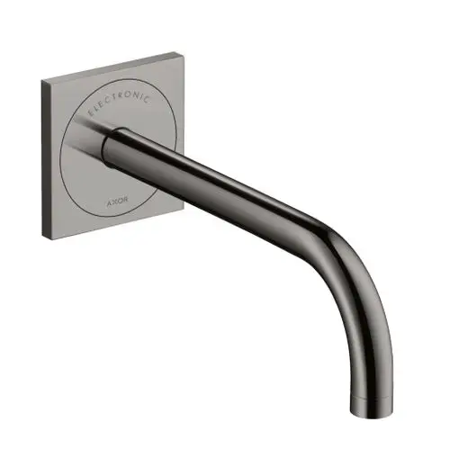Wandmontierter Waschtischmischer mit geradem Auslauf und quadratischer Wandplatte in Polished Black Chrome von AXOR.